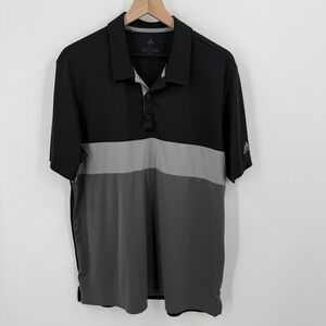 Adidas Mens Golf Polo Shirt XL Black Grey Color Block Short‎ Sleeve Performance